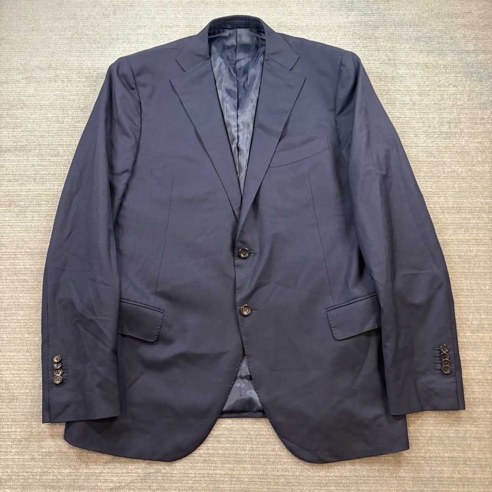 Proper Cloth Blazer Mens 44R Navy Blue Solid 2 Button Front Wool Lightweight